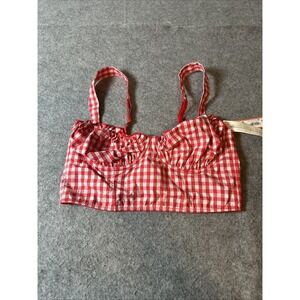 Colsie Med Red Gingham Crop Corset Bra Top Shirred Smocked‎ back Cottagecore NWT